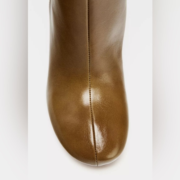 Zara HEELED LEATHER KNEE HIGH BOOTS Brown Knee-High Leather Boots sz 37 US 6.5 - Picture 5 of 10